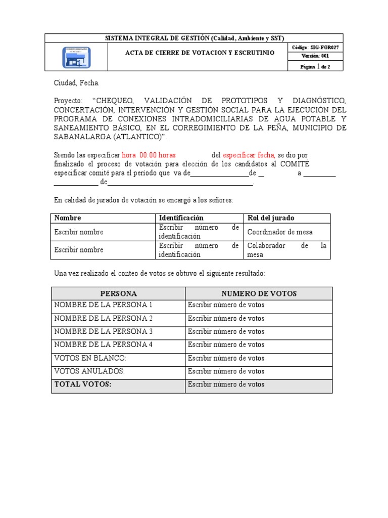 Acta de Cierre de Votación 2025 | PDF | Elecciones | Gobierno