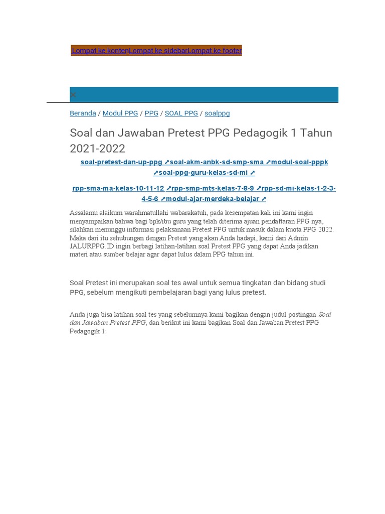 Soal Pretest PPG Pedagogik 2021-2022 | PDF