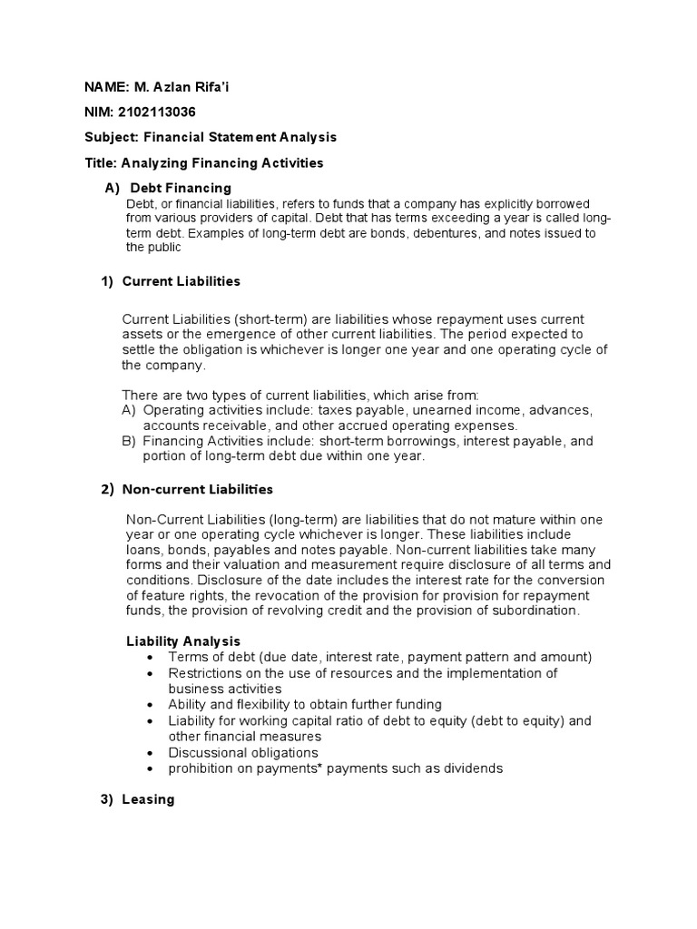 Chapter 2 Summary Financial Statement Analysis | PDF | Pension | Lease