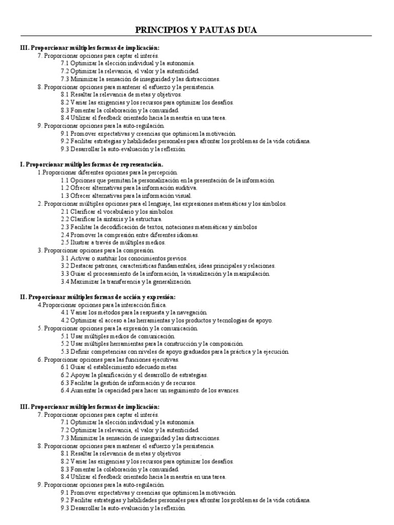 Listado Principios y Pautas DUA | PDF | Ciencia cognitiva