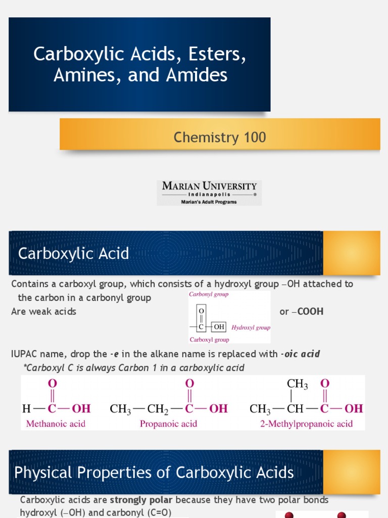 Carboxylic Acids, Esters, Amines, and Amides | PDF | Amine | Carboxylic ...