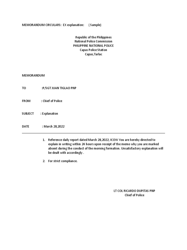MEMORANDUM CIRCULARS Samples PDF Government Law Enforcement