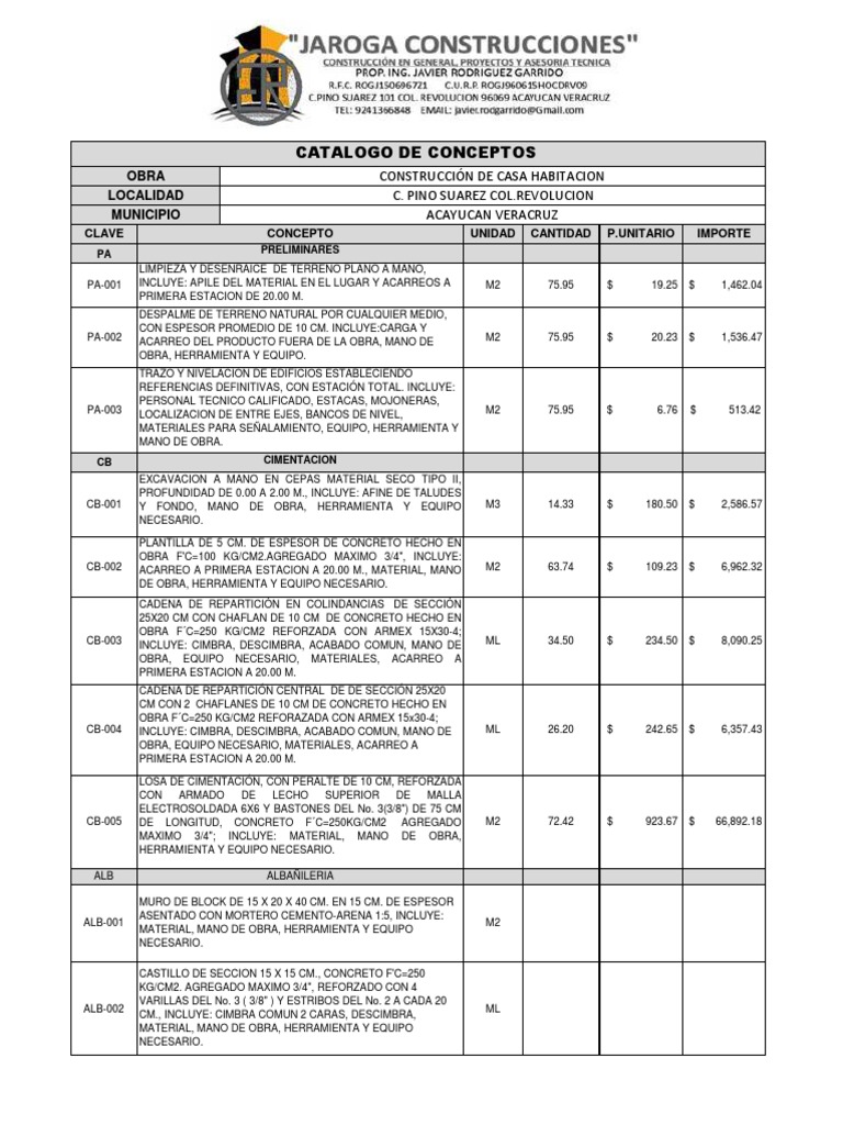 Catalogo de Conceptos Casa Habitacion PDF