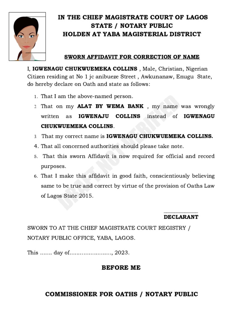 Affidavit for Name Correction in Nigeria | PDF
