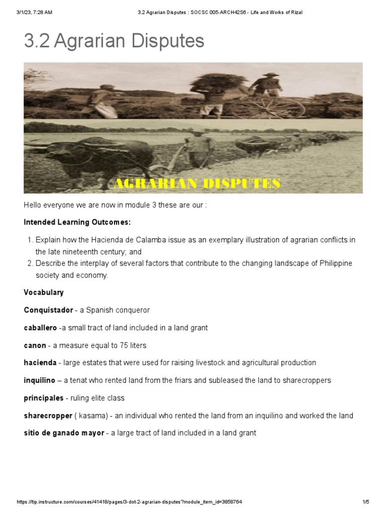The Hacienda de Calamba Conflict: An Exemplary Case of Agrarian ...