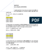 Economia para Engenharia Exercícios Nº1 - Juros Simples (23/02/2023)