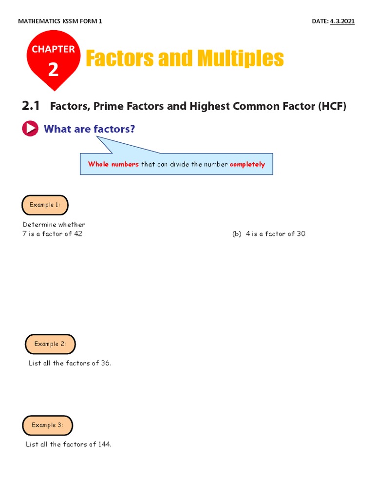 Chapter 2 Factors and Multiples (4.3.2021) | PDF