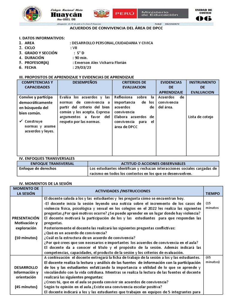 Normas de Convivencia en DPCC | PDF | Evaluación | Aprendizaje