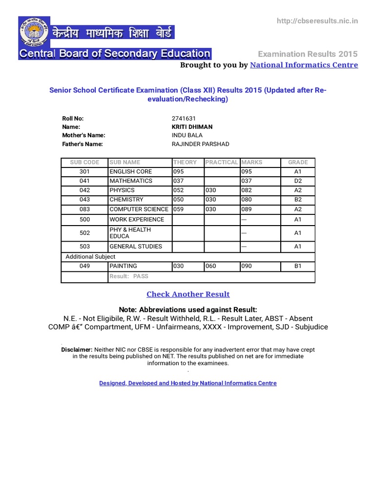 CBSE 12 Results PDF