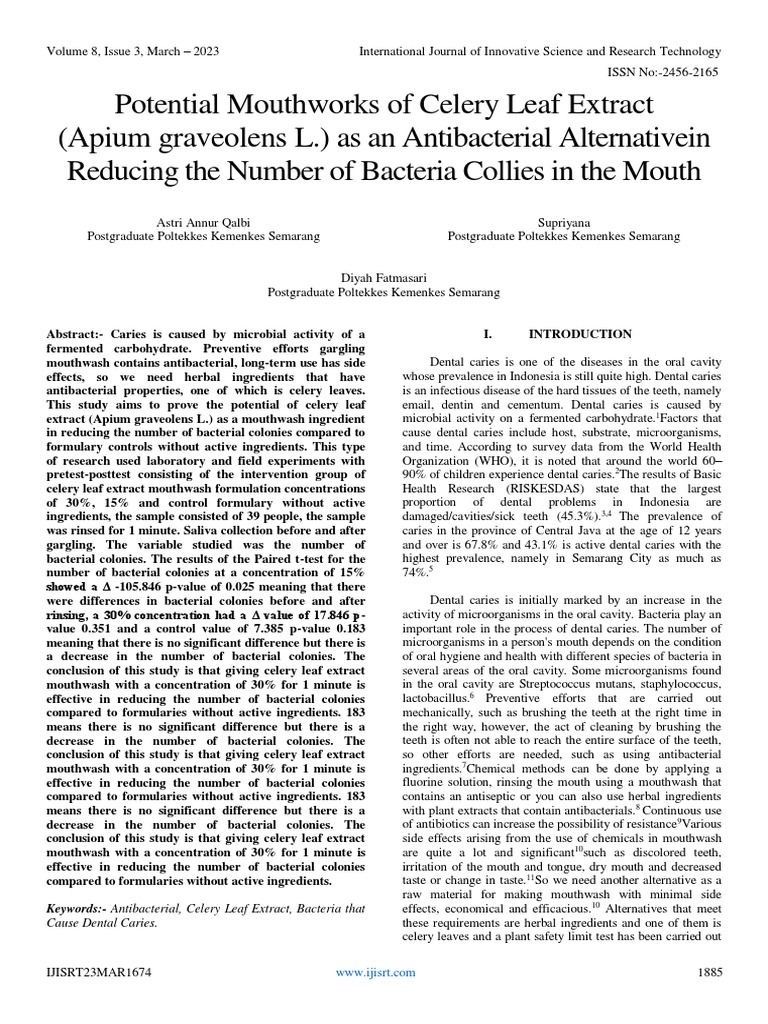 Potential Mouthworks of Celery Leaf Extract (Apium Graveolens L.) As An