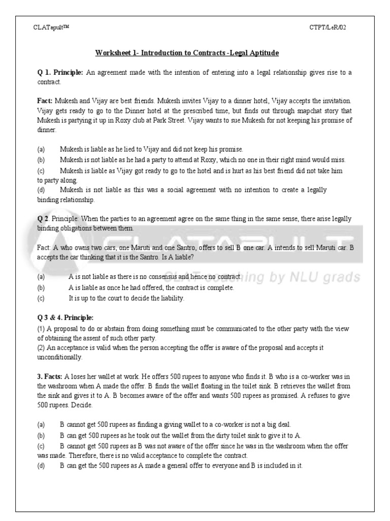 CTPT LeR 02 Introduction To Contracts PDF Consideration