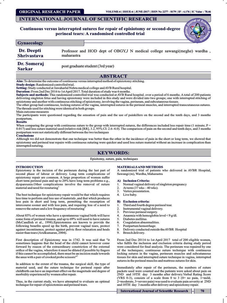 Continuous Versus Interrupted Sutures For Repair of Episiotomy or