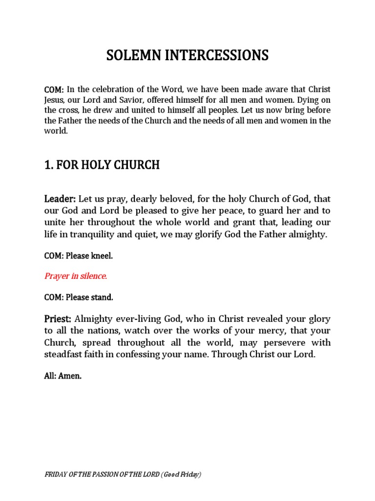 Solemn Intercessions 1. For Holy Church Download Free PDF Prayer Jesus