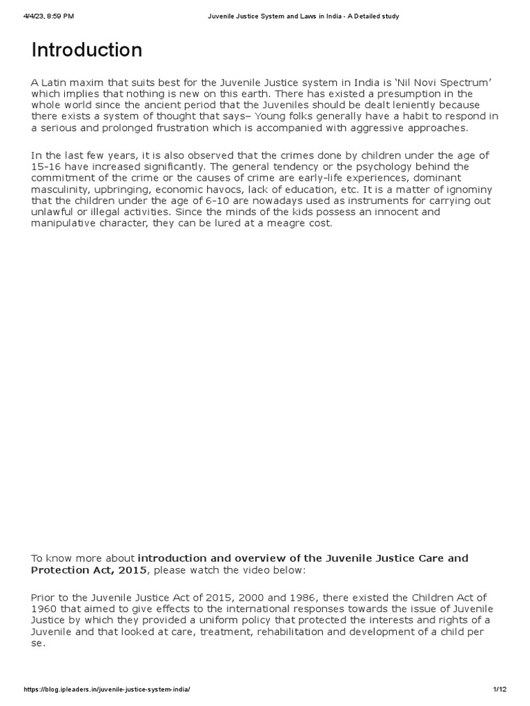 Exploring the Evolution of Juvenile Justice Laws and Systems in India ...