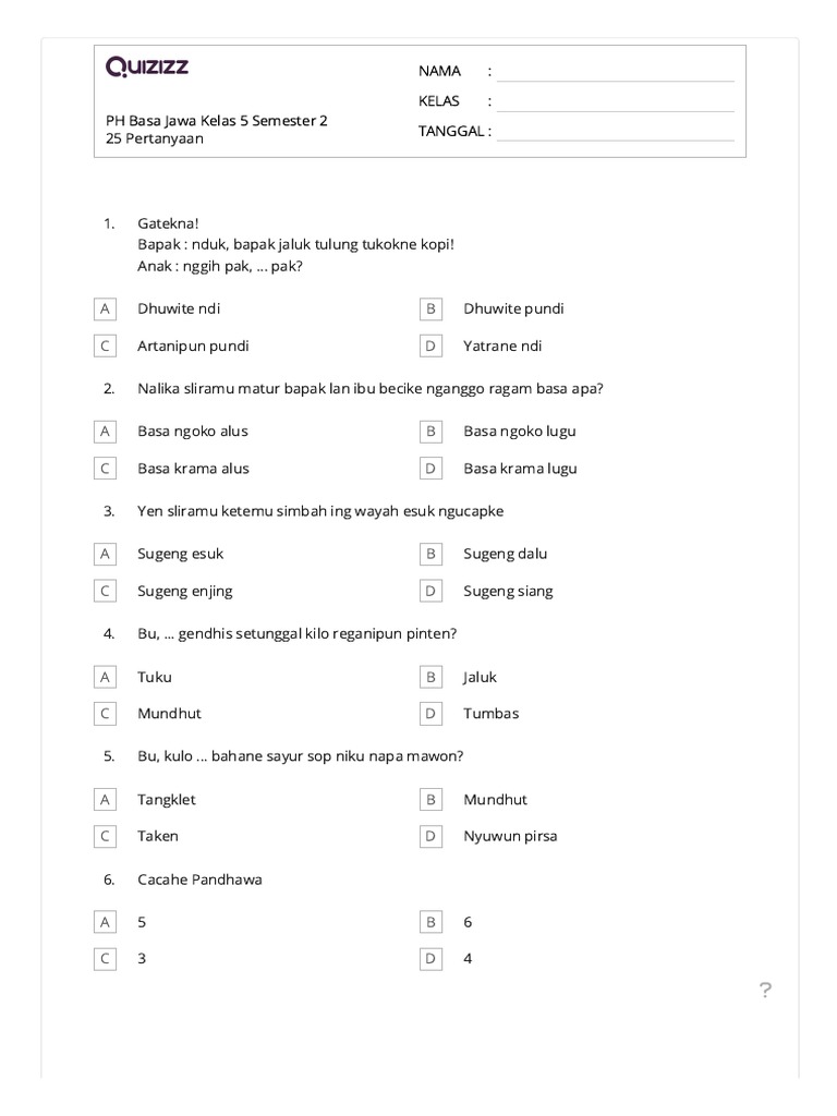 PH Basa Jawa Kelas 5 Semester 2 | PDF