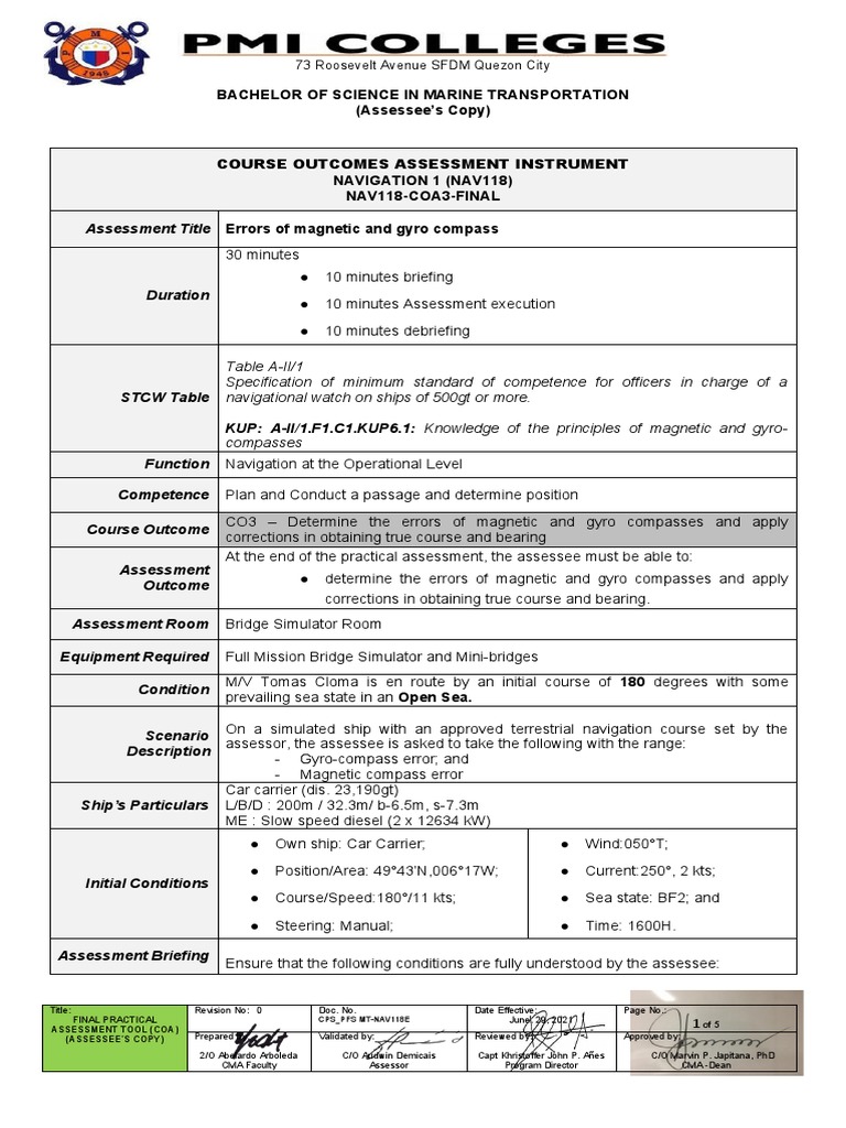 Marine Navigation Assessment Tool | PDF | Compass | Navigation
