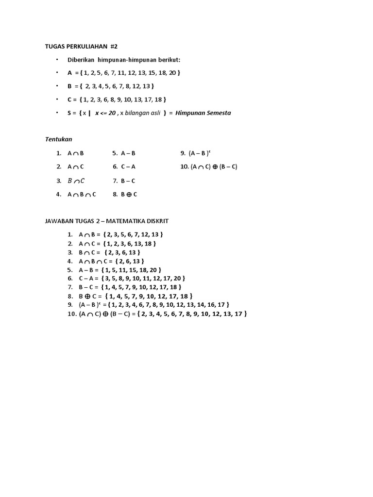 Himpunan Matematika Diskrit: Tugas 2 | PDF