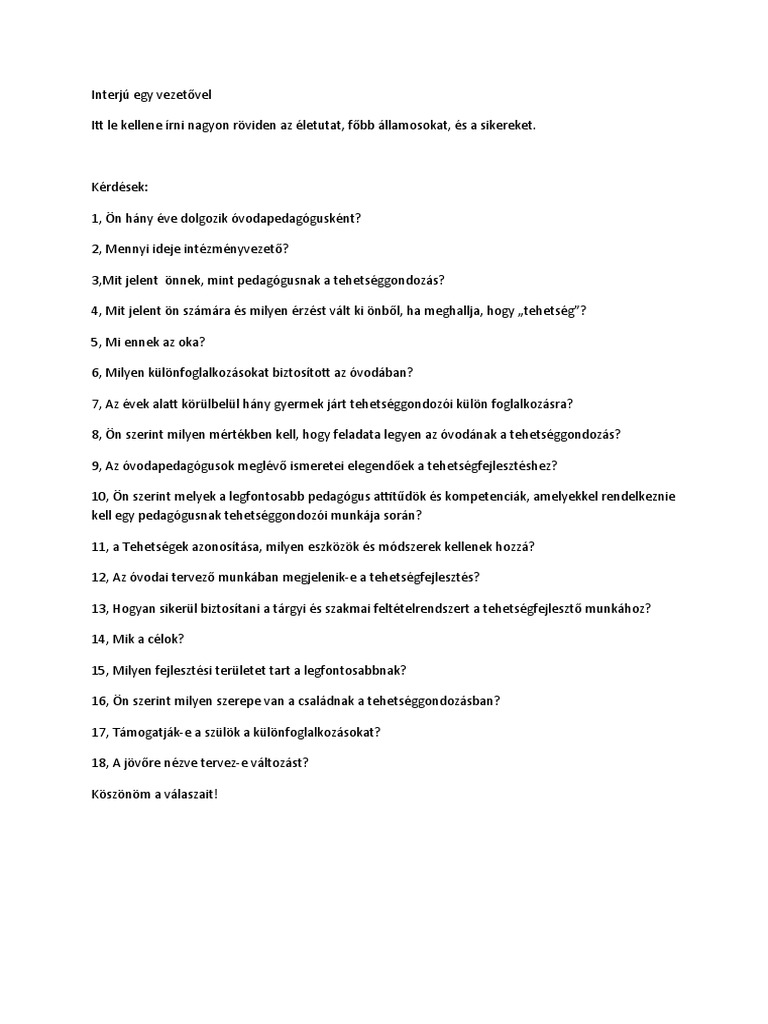 Interjú Egy Vezetővel | PDF