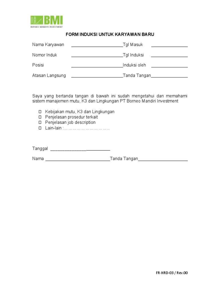 FR-HRD-03 Induction Form | PDF