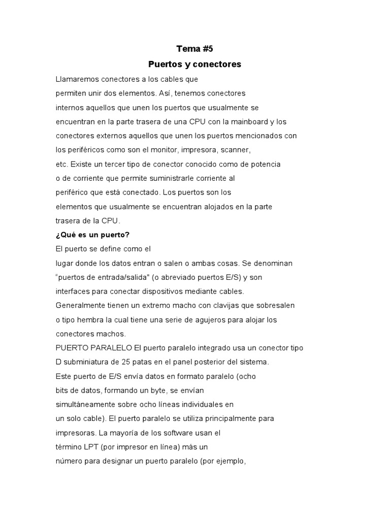 Tema 5 Puertos y Conectores | PDF | USB | Periférico 