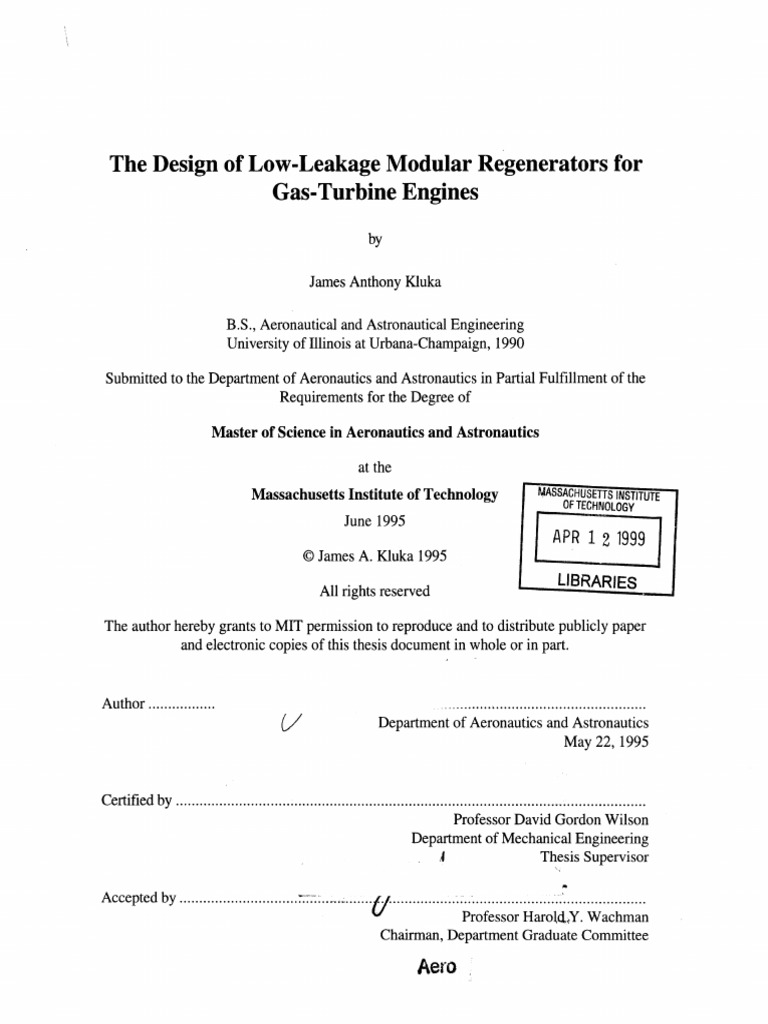 The Design of Low-Leakage Modular Regenerators For: Gas-Turbine Engines ...