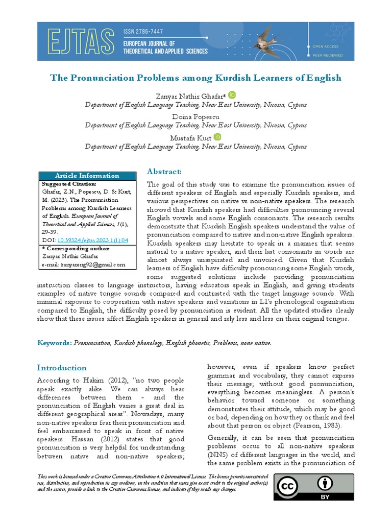 Kurdish Learners' English Pronunciation Issues | PDF