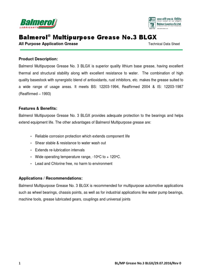 Balmerol MP Grease No.3 BLGX PDF Building Engineering Liquids