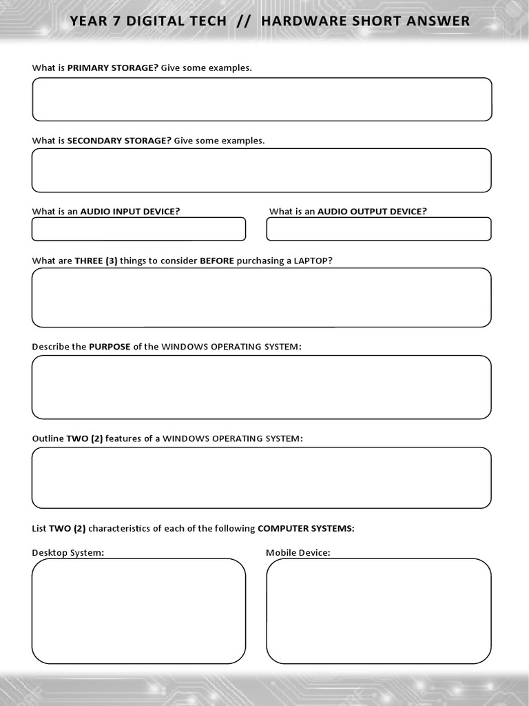 Hardware Basic Worksheet 3 Year 7 PDF