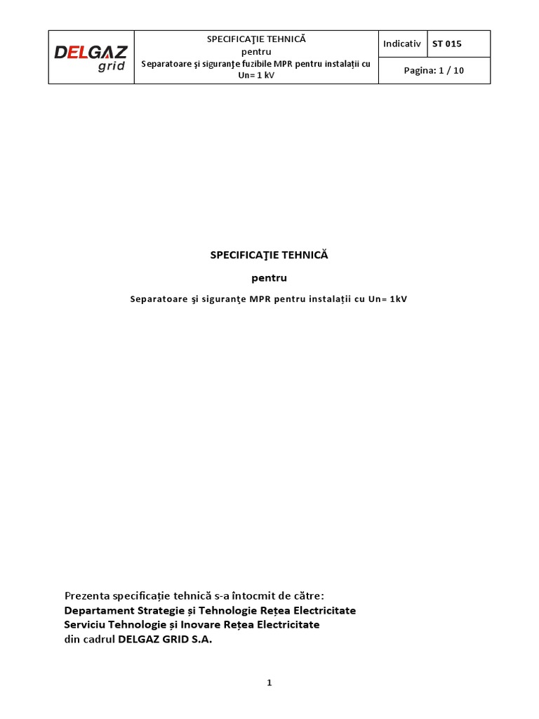 Specificaţie Tehnică Pentru Indicativ ST 015 Pagina: 1 / 10 | PDF