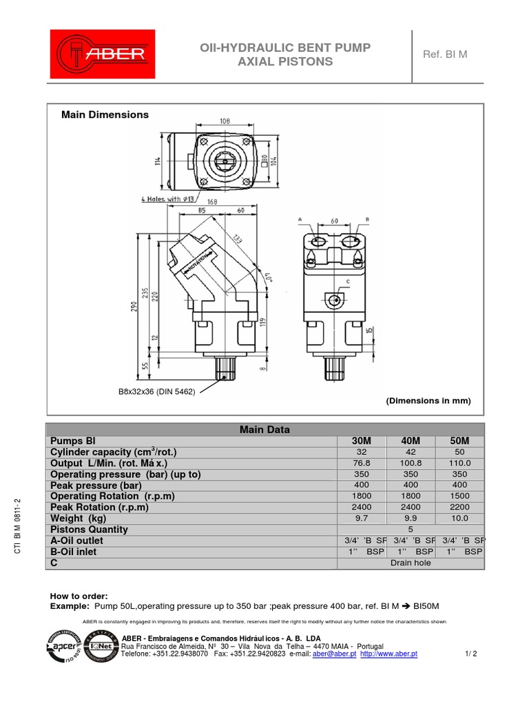 Aber Hydraulic Axial Piston Pumps | PDF | Pump | Piston
