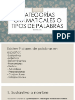 Categorías Gramaticales o Tipos de Palabras