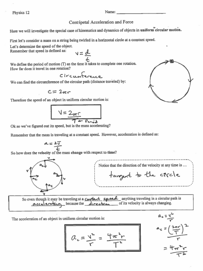 Centripetal Acceleration and Force Notes | PDF