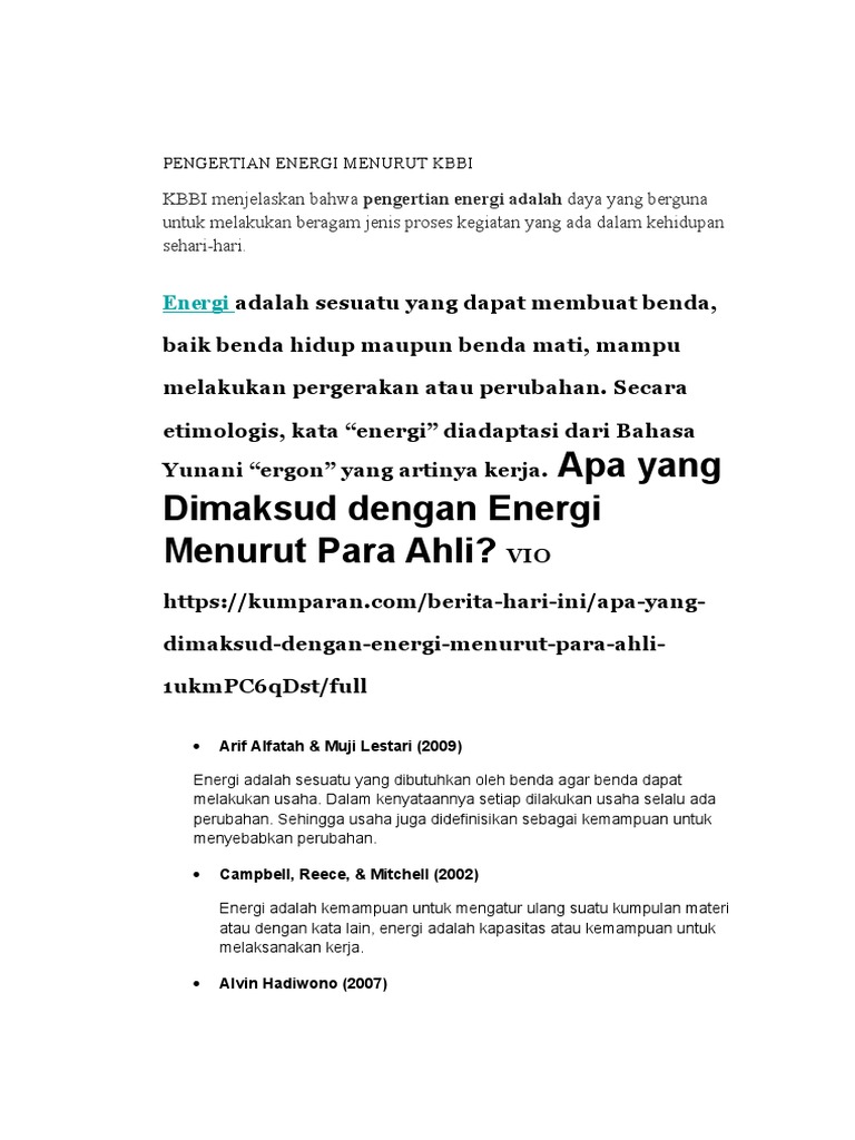 Pengertian Energi Menurut Kbbi PDF