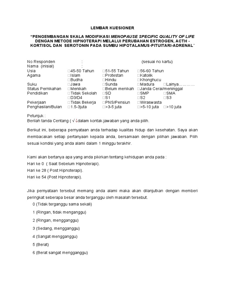 MENOPAUSE QUALITY OF LIFE QUESTIONNAIRE PDF