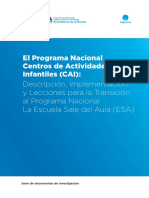Descripción, Implementación y Lecciones para La Transición Al Programa Nacional La Escuela Sale Del Aula (ESA)