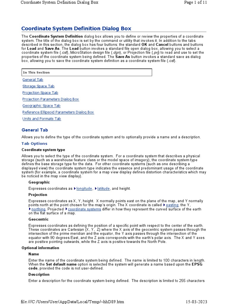 ISAT - Coordinate System Defination Dialog Box | PDF | Latitude ...