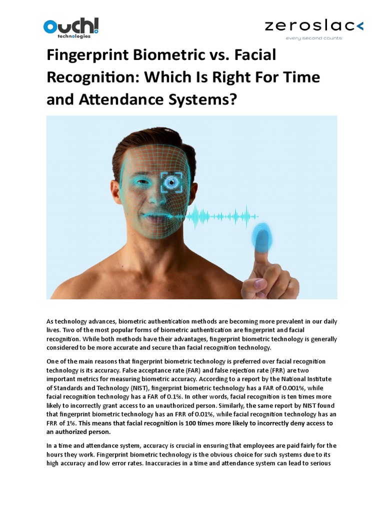 Fingerprint Biometric Vs Facial Recognition PDF Biometrics