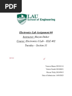 Electronics Lab Assignment #4: Instructor: Hazem Daher Course: Electronics I Lab - ELE 402 Tuesday - Section 31