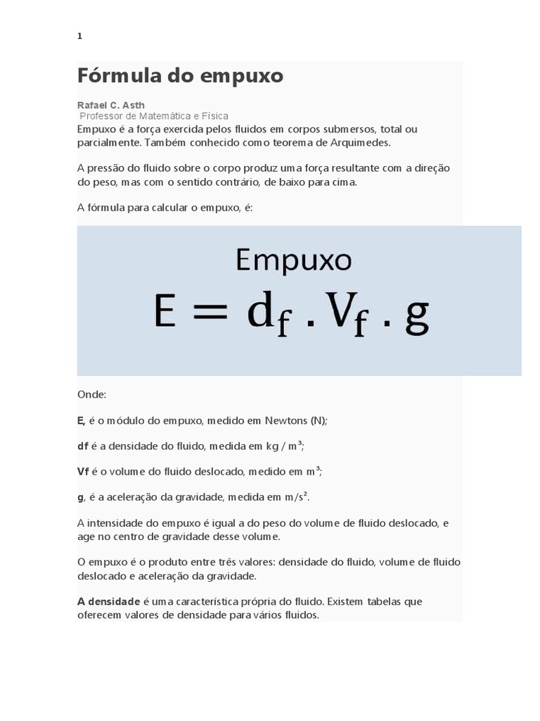 Fórmula Do Empuxo | PDF | Flutuabilidade | Quantidades físicas