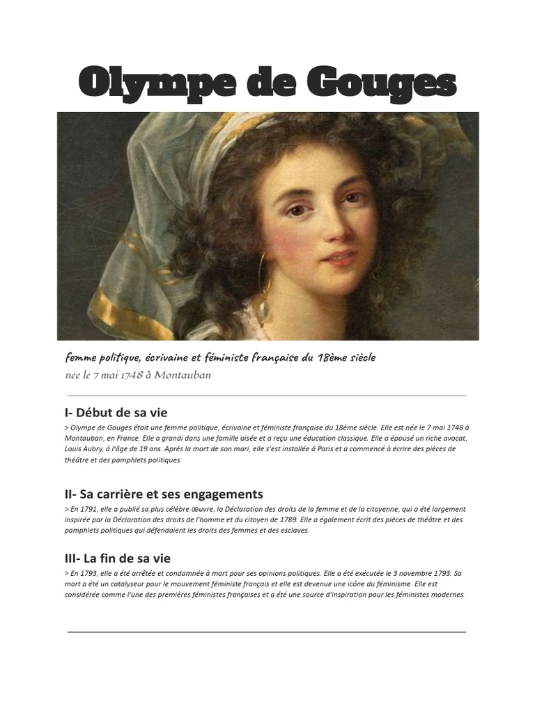 Olympe de Gouges : pionnière du féminisme | PDF