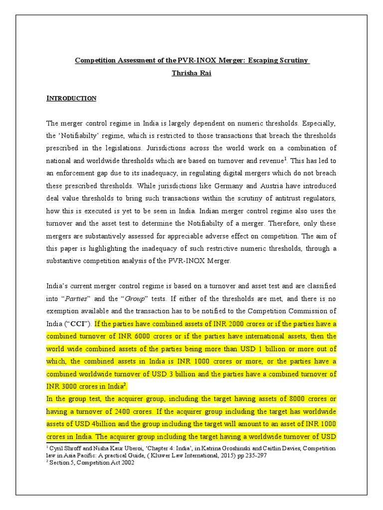 PVR-INOX Merger: Competition Analysis | PDF | Mergers And Acquisitions ...
