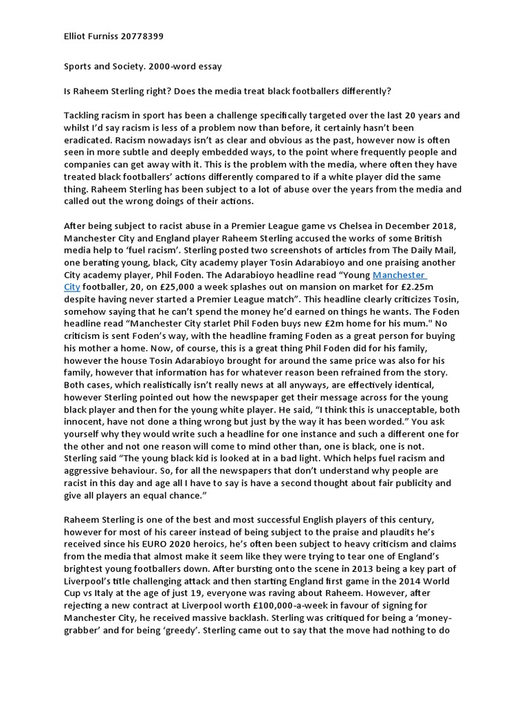 An Analysis of Racial Bias in Media Coverage of Black Footballers