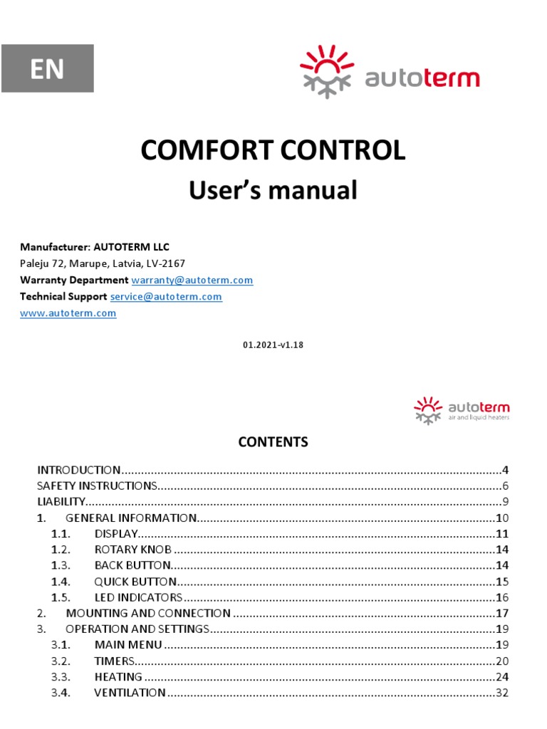 Comfort Control EN v01.2021-V1.18 A6 | PDF | Thermostat | Physical Sciences