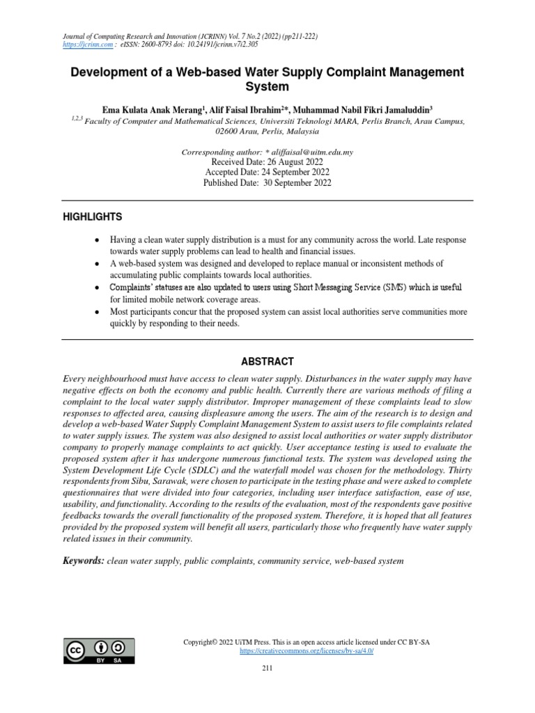 Development of A Based Water Supply Complaint PDF Usability