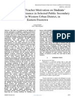 Influence of Teacher Motivation On Students' AcademicPerformance in Selected Public Secondary Schools in Western Urban District, in Eastern Freetown