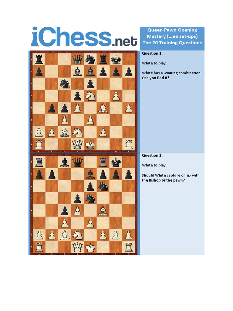 Queen Pawn Opening Mastery 1 - Puzzles | PDF | Chess | Chess Theory