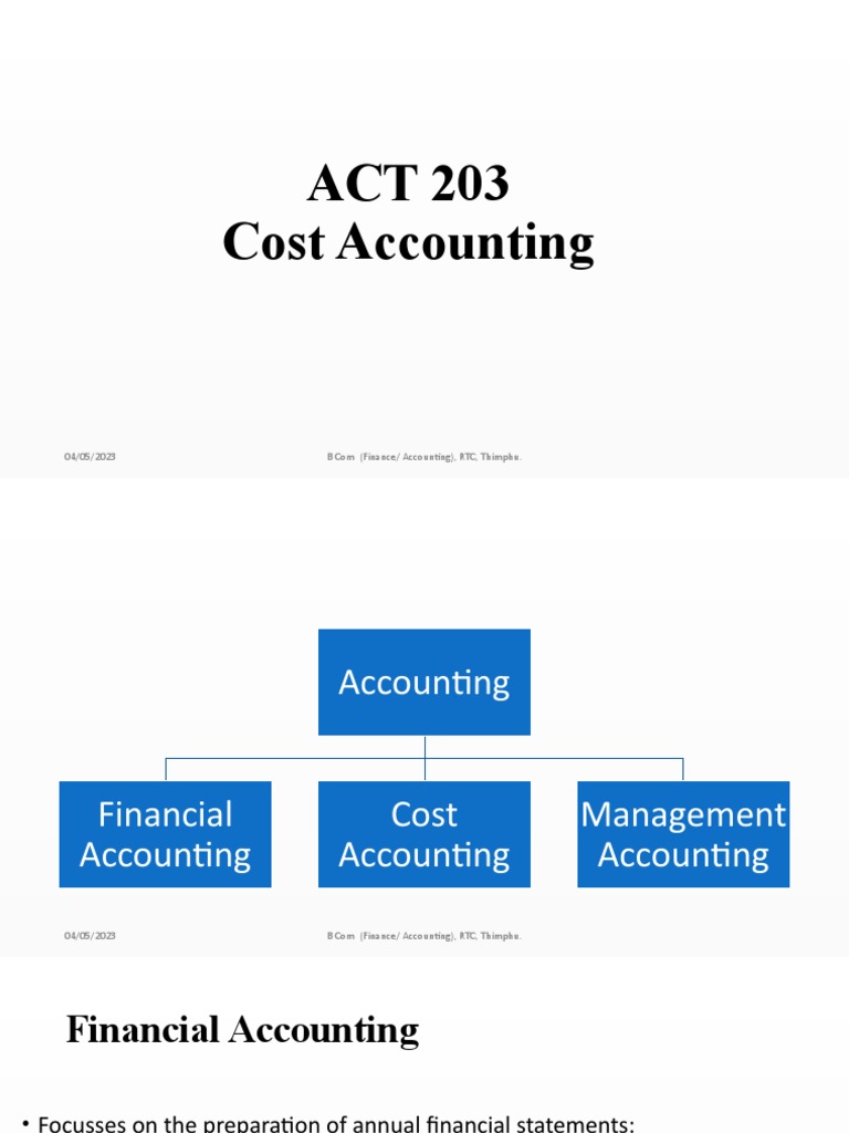 ACT 203 Cost Accounting 04/05/2023 B Com (Finance/ Accounting), RTC