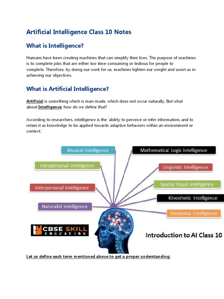 Artificial Intelligence Class 10 Notes PDF Artificial Intelligence