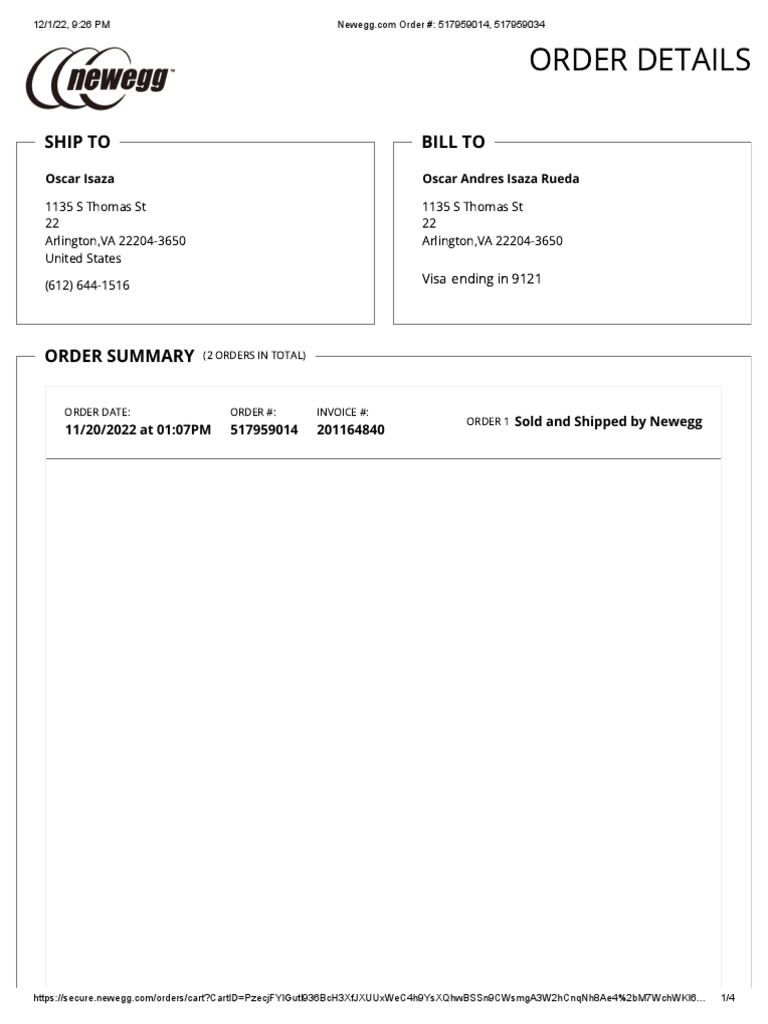 Newegg Order Summary and Details | PDF | Computing | Computer Engineering