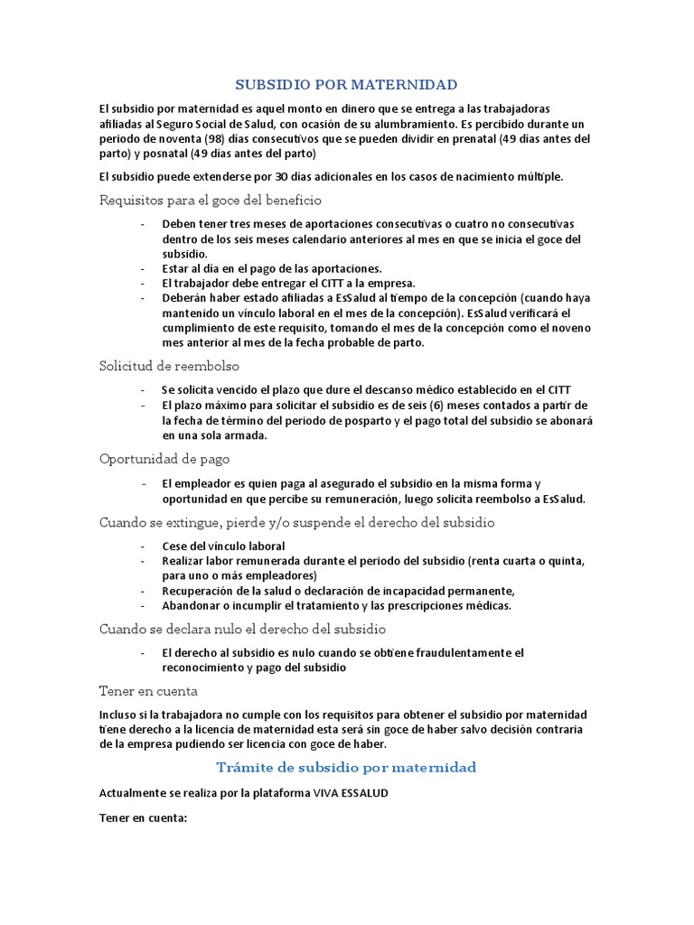 Subsidio por Maternidad y Lactancia EsSalud | PDF | Subvención | Gobierno